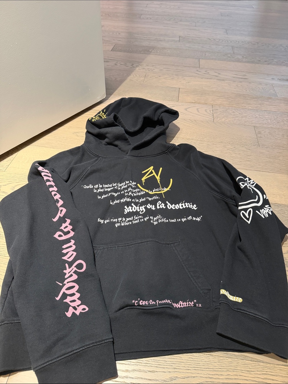 Zadig & Voltaire Black Graphic Cowl-Neck Sweatshirt with Pink and Yellow Accents